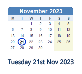 21 November 2023 calendar