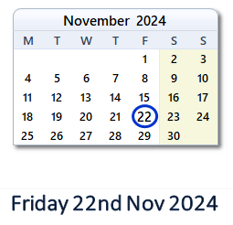 22 November 2024 calendar