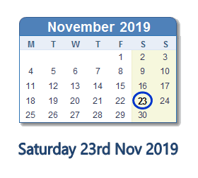23 November 2019 calendar