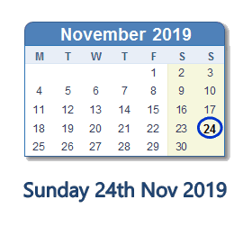 24 November 2019 calendar