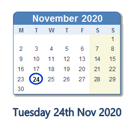 24 November 2020 calendar
