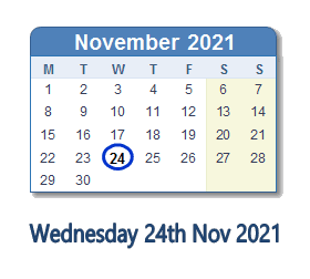 24 November 2021 calendar