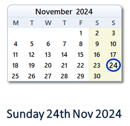 24 November 2024 calendar