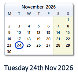 24 November 2026 calendar