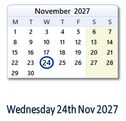 24 November 2027 calendar