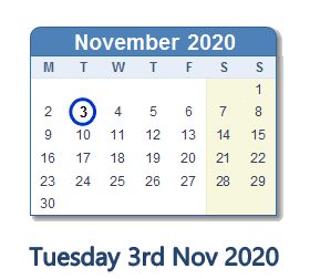 3 November 2020 calendar