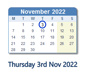 3 November 2022 calendar