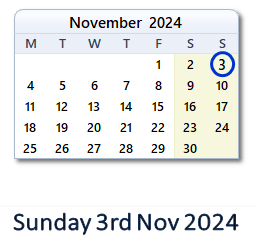 3 November 2024 calendar