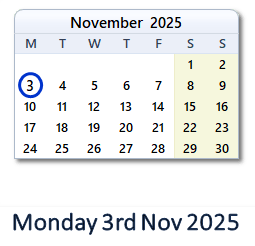 3 November 2025 calendar