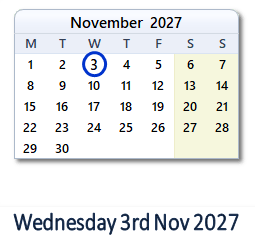 3 November 2027 calendar