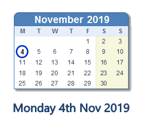 4 November 2019 calendar