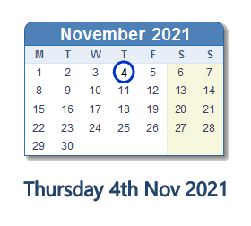 4 November 2021 calendar