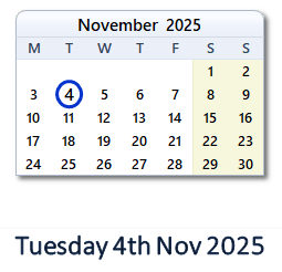 4 November 2025 calendar