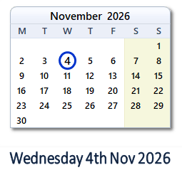 4 November 2026 calendar