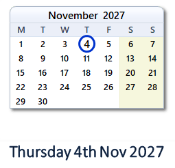 4 November 2027 calendar