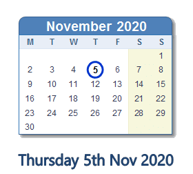 5 November 2020 calendar