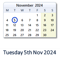 5 November 2024 calendar