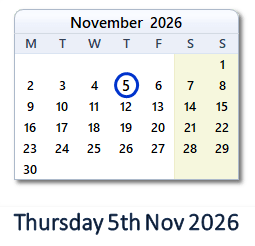 5 November 2026 calendar