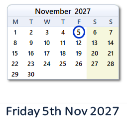5 November 2027 calendar