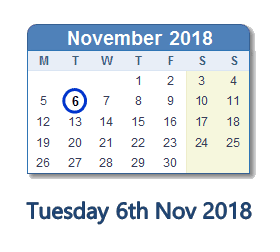 6 November 2018 calendar