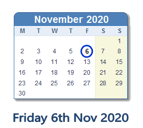 6 November 2020 calendar