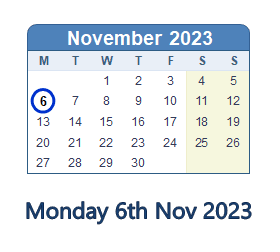 6 November 2023 calendar