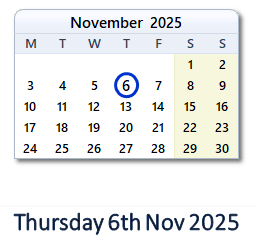 6 November 2025 calendar