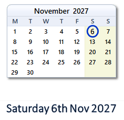 6 November 2027 calendar