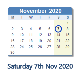 7 November 2020 calendar