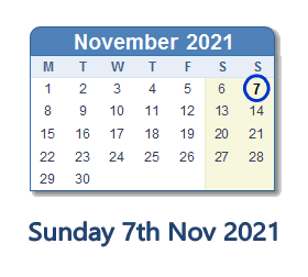 7 November 2021 calendar