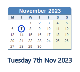 7 November 2023 calendar