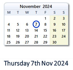 7 November 2024 calendar