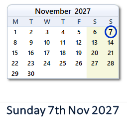 7 November 2027 calendar