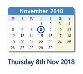 8 November 2018 calendar