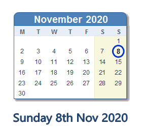 8 November 2020 calendar