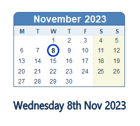 8 November 2023 calendar