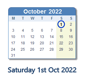 1 October 2022 calendar
