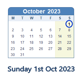 1 October 2023 calendar
