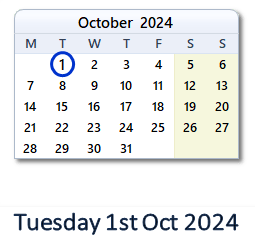 1 October 2024 calendar