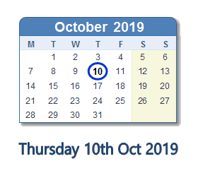 10 October 2019 calendar
