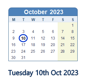 10 October 2023 calendar