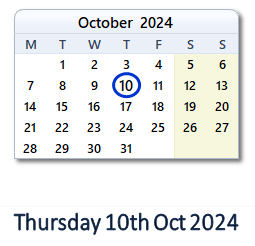 10 October 2024 calendar