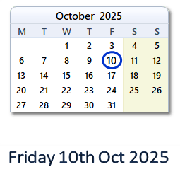 10 October 2025 calendar