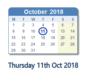 11 October 2018 calendar
