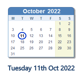 11 October 2022 calendar