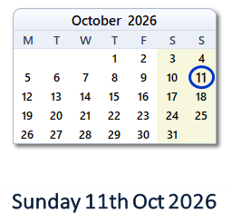 11 October 2026 calendar
