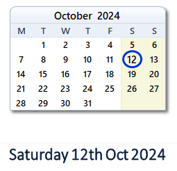 12 October 2024 calendar