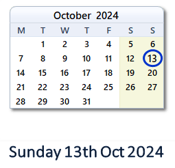 13 October 2024 calendar