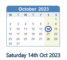 14 October 2023 calendar