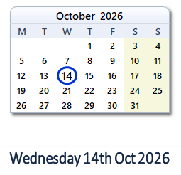 14 October 2026 calendar